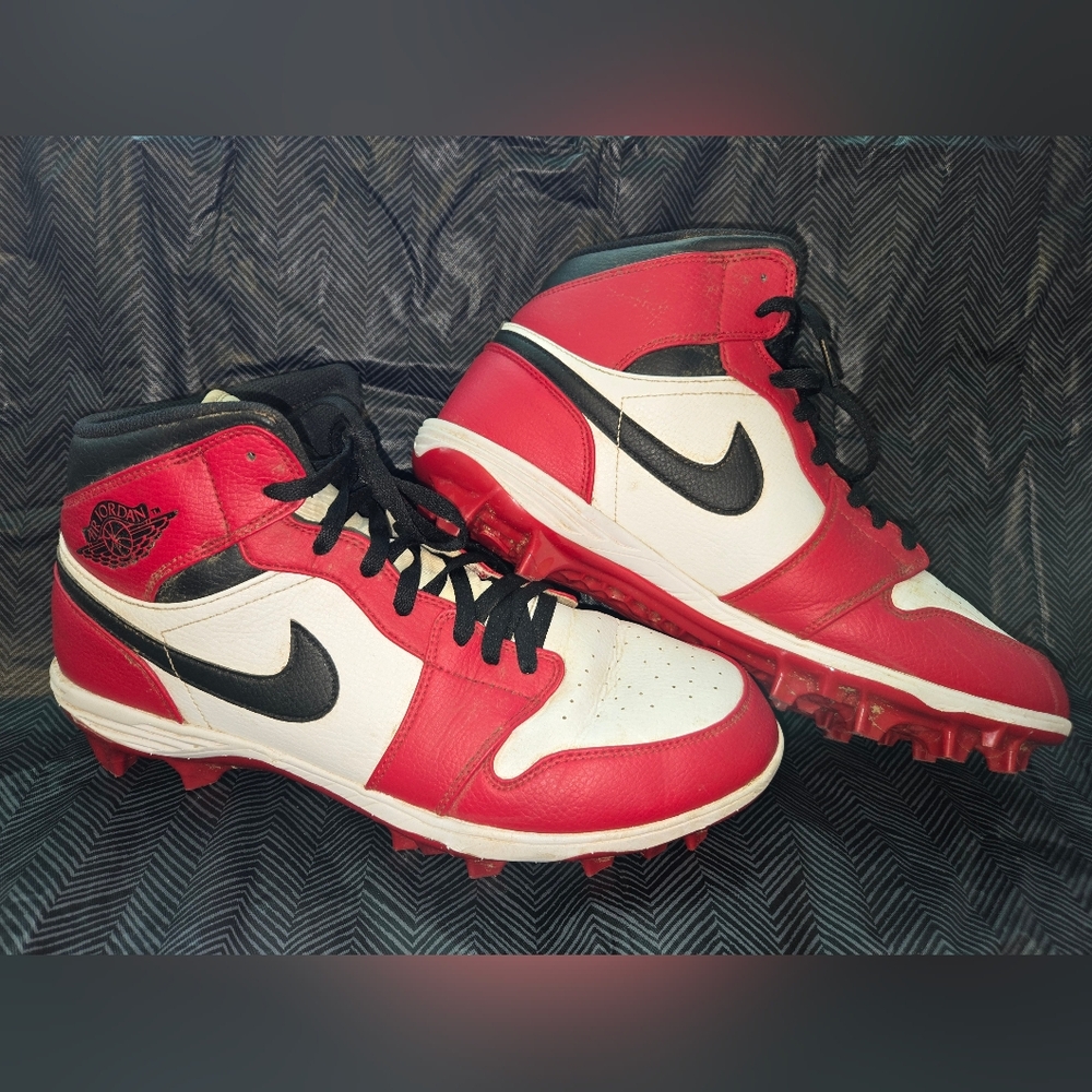 Nike Air Jordan 1 Mid Td Football Cleats Chicago White Red Size 13